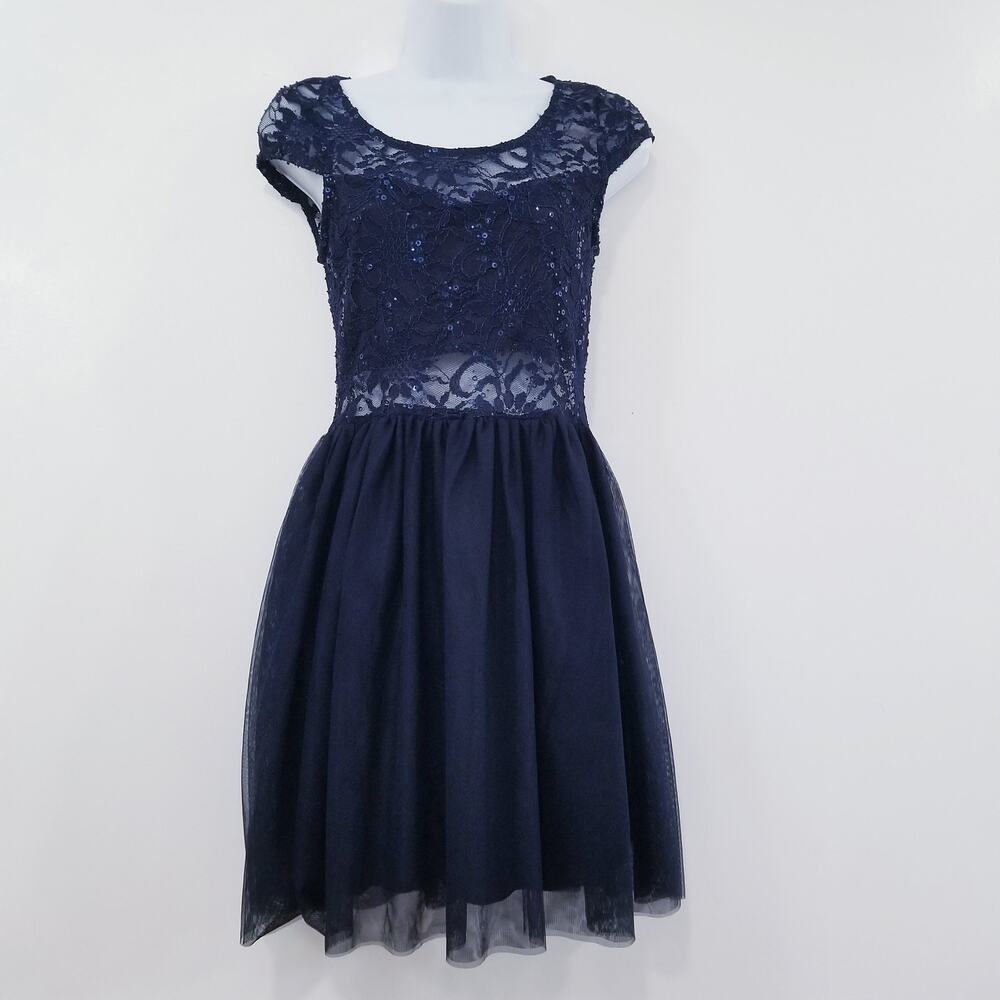 Bailey Blue Sheer Fit & Flare Cocktail Dress